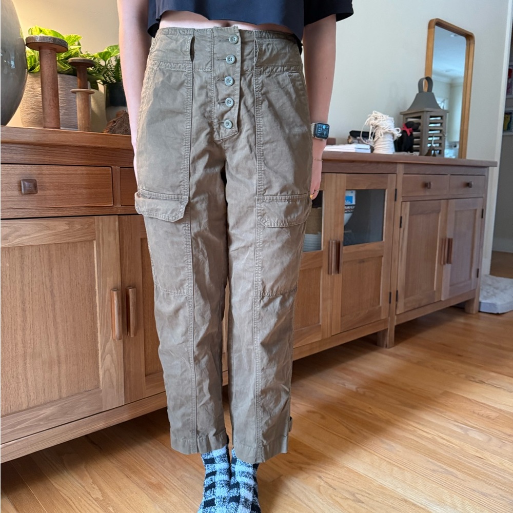Olive Green Cargo Pants with Relaxed Fit and Textured Fabric